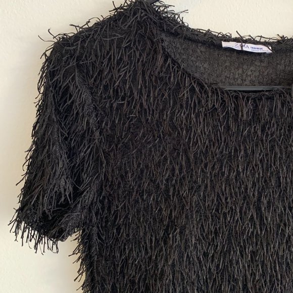 Zara Semi-Sheer Fuzzy Black Top - Picture 4 of 4